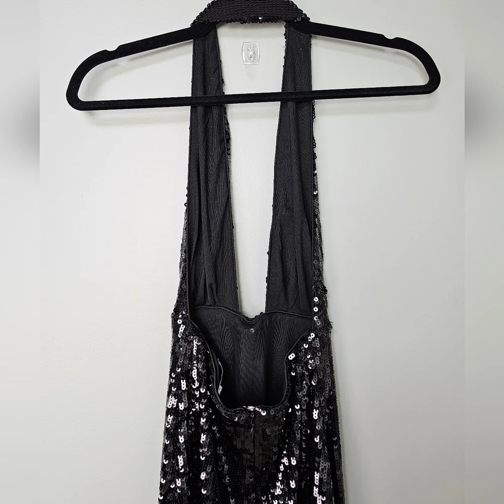 WeWoreWhat Backless Black Sequin Halter Maxi Dress, Women's Size 2